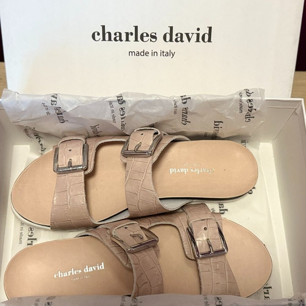 Charles David Lonnie Double Buckle Slides – Nude Croc Sandals 8.5